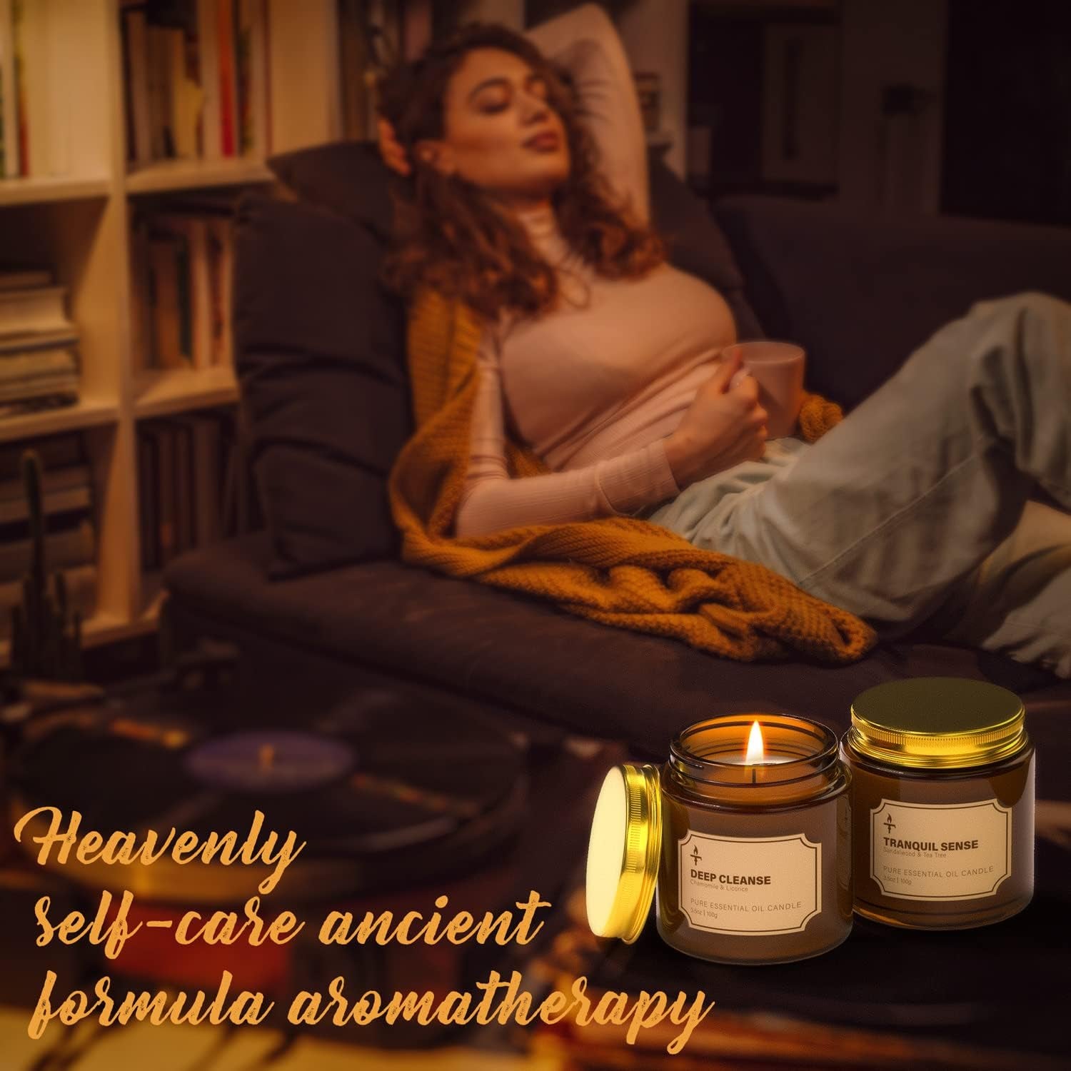 Scented Candles for Living Room, 2 Pack 3.5Oz Soy Wax Candles for Home Scented, Deep Cleanse & Tranquil Sense Aromatherapy Candles Gift Set, Relaxation Gifts for Women